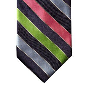 Brooks Brothers Makers XL Necktie Tie Black Blue Pink Green Striped Repp Silk